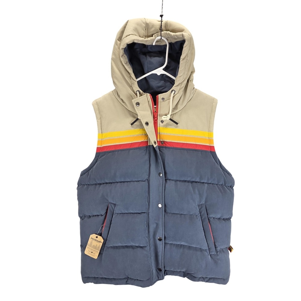 YoColorado Vest Unisex 3XL Blue Hooded Puffer Retro Stripe Insulated Ski Outdoor